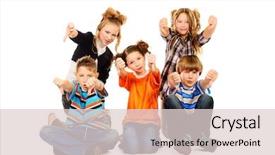  Presentation with show - Audience pleasing PPT layouts consisting of children sit together and show thumb down isolated over white backdrop and a lemonade colored foreground