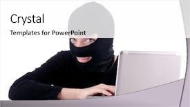  Presentation with computer hacker - Presentation design consisting of bad business - hacker with computer wearing balaclava background and a  colored foreground
