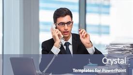  Presentation with talking on phone - Audience pleasing slide deck consisting of bad client - young businessman talking backdrop and a  colored foreground