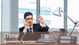  Presentation with phone - Presentation theme having bad client - young businessman talking background and a  colored foreground