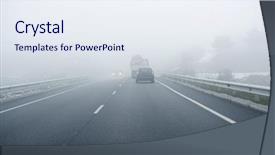  Presentation with driving road - Audience pleasing PPT theme consisting of bad weather - foggy gray road cars driving backdrop and a sky blue colored foreground