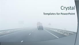  Presentation with driving road - Presentation theme featuring bad weather - foggy gray road cars driving background and a sky blue colored foreground