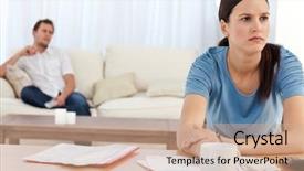  Presentation with angry - Slides featuring bad debt - angry woman doing her account background and a coral colored foreground