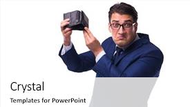  Presentation with bank broke - Presentation consisting of bad debt - bankrupt broke businessman with empty background and a white colored foreground