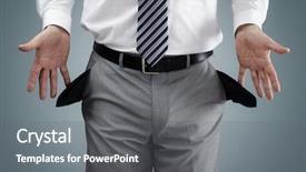  Presentation with bankruptcy - Cool new slide set with bad debt - businessman showing empty pockets concept backdrop and a gray colored foreground