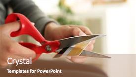  Presentation with elderly care helping hands - Presentation design consisting of bad debt - female hands cutting credit card background and a coral colored foreground