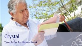  Presentation with worried female chlamydia - Theme having bad debt - worried senior hispanic man checking background and a sky blue colored foreground