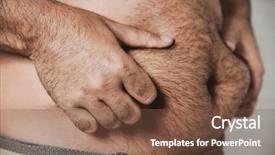  Presentation with fat metabolism - Cool new slide deck with bad eating habit - closeup of a caucasian man backdrop and a tawny brown colored foreground