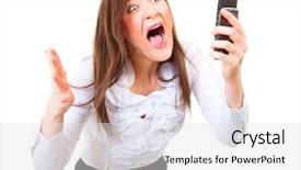  Presentation with cell - Cool new theme with bad employee - angry businesswoman screaming backdrop and a  colored foreground
