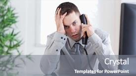  Presentation with bad news - PPT theme having bad employee - close up of disappointed businessman background and a gray colored foreground