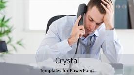  Presentation with phone - Presentation theme featuring bad employee - frustrated businessman looking background and a  colored foreground