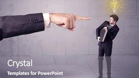  Presentation with glowing light bulb light bulb - Beautiful PPT theme featuring bad employee - huge ordering hand pointing backdrop and a gray colored foreground