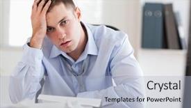  Presentation with accounting - Slide set with bad employee - young businessman overextended with his background and a  colored foreground