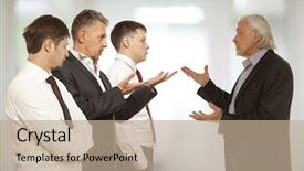  Presentation with conflict - Audience pleasing presentation consisting of bad fellow - business conflict concept four businessman backdrop and a coral colored foreground