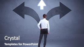  Presentation with decision - Slide deck having bad future - businessman taking a decision while background and a ocean colored foreground