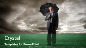  Presentation with businessman standing on mountain top - Colorful PPT theme enhanced with bad future - senior businessman standing with umbrella backdrop and a ocean colored foreground