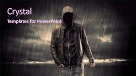  Presentation with faceless - Amazing slide deck having bad guy - faceless thief in unrecognizable hoodie backdrop and a wine colored foreground