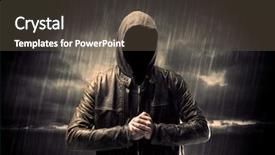  Presentation with faceless - Presentation design enhanced with bad guy - faceless thief in unrecognizable hoodie background and a tawny brown colored foreground