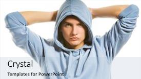  Presentation with one young man exercising handball - PPT theme enhanced with bad guy - handsome young man background and a light blue colored foreground