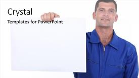  Presentation with paper - Presentation theme consisting of bad guy - man showing a piece background and a  colored foreground