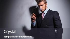  Presentation with cigar - Audience pleasing PPT theme consisting of bad guy - serious business man is smoking backdrop and a dark gray colored foreground