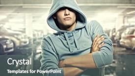  Presentation with young man holdng laptop on lap money - Colorful presentation design enhanced with bad guy - young handsome man backdrop and a gray colored foreground