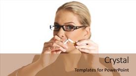  Presentation with stop smoking - Slides consisting of bad habit - woman breaking cigarette to stop background and a coral colored foreground