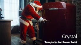  Presentation with refrigerator - PPT theme consisting of bad-impudent-santa-claus-opens background and a black colored foreground