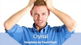  Presentation with horse hair - Slide set having bad investment - despaired businessman pulling his hair background and a teal colored foreground