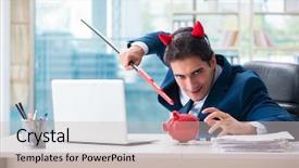  Presentation with devil - Presentation design consisting of bad investment - devil angry businessman background and a soft green colored foreground