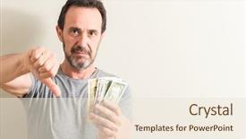  Presentation with investment money - Slide set featuring bad investment - senior man holding dollar money background and a lemonade colored foreground