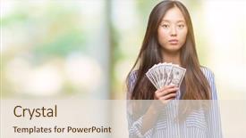  Presentation with holding hands old young - PPT theme consisting of bad investment - young asian woman holding dollars background and a  colored foreground