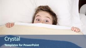  Presentation with little boy - Slide set featuring bad kids - boy hiding in bed peeking background and a ocean colored foreground