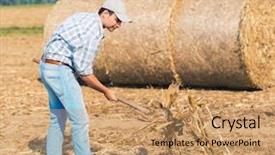  Presentation with hay field - Amazing presentation design having bad lands - farmer manually harvesting dried hay backdrop and a  colored foreground