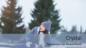  Presentation with ski - Audience pleasing presentation theme consisting of bad luck - fallen young skier touching her backdrop and a light blue colored foreground