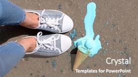  Presentation with ice cream - Slide set consisting of bad luck - ice cream fell on asphalt background and a gray colored foreground