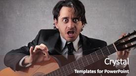  Presentation with man in suit guitar - PPT layouts with bad luck - man with guitar background and a  colored foreground