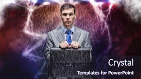  Presentation with leaves after the rain - Colorful presentation theme enhanced with bad luck - young businessman under rain sitting backdrop and a wine colored foreground