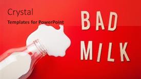  Presentation with milk dairy - PPT theme enhanced with bad-milk-word-letter-text background and a red colored foreground