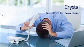  Presentation with depressed - Presentation theme with bad news - depressed businessman on the phone background and a  colored foreground