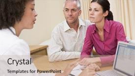  Presentation with silhoutte married couples summit - Presentation theme having bad news - doctor checking couples details background and a coral colored foreground