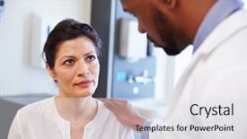  Presentation with bad news - Colorful presentation enhanced with bad news - female patient being reassured backdrop and a light gray colored foreground