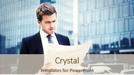  Presentation with fairy tale magical world reading - Slides with bad news - handsome man reading a newspaper background and a cream colored foreground