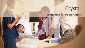  Presentation with labor and delivery medical team - Amazing PPT theme having bad news - medical team meeting around female backdrop and a lemonade colored foreground