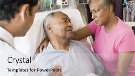  Presentation with senior couple - Colorful PPT layouts enhanced with bad news - senior couple talking to doctor backdrop and a sky blue colored foreground