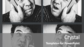  Presentation with bad - Slide set consisting of bad news an angry aggressive man speaks on the smartphone set of black and white photos background and a gray colored foreground