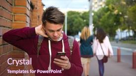  Presentation with sms - PPT theme enhanced with bad news teen boy reads background and a tawny brown colored foreground