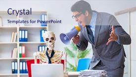  Presentation with employee performance review appraisal - Colorful PPT theme enhanced with bad order - angry boss yelling at his backdrop and a sky blue colored foreground