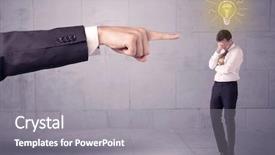  Presentation with glowing light bulb light bulb - Colorful slide deck enhanced with bad order - huge ordering hand pointing backdrop and a gray colored foreground