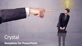  Presentation with glowing light bulb light bulb - Presentation theme with bad order - huge ordering hand pointing background and a gray colored foreground